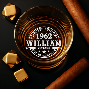 Personalized 11oz Whiskey Glass 1962 – Custom Name & Year Vintage Edition - CozyWix™ Engraved Crystal Barware