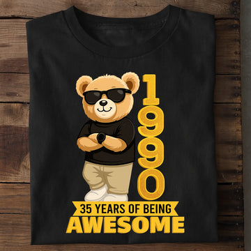 Personalized Birthday T-Shirt – Chilling Bear 35 Years Of Being Awesome Custom Year & Age 1990 years – Unique Birthday Gifts - Birthday Gift Ideas