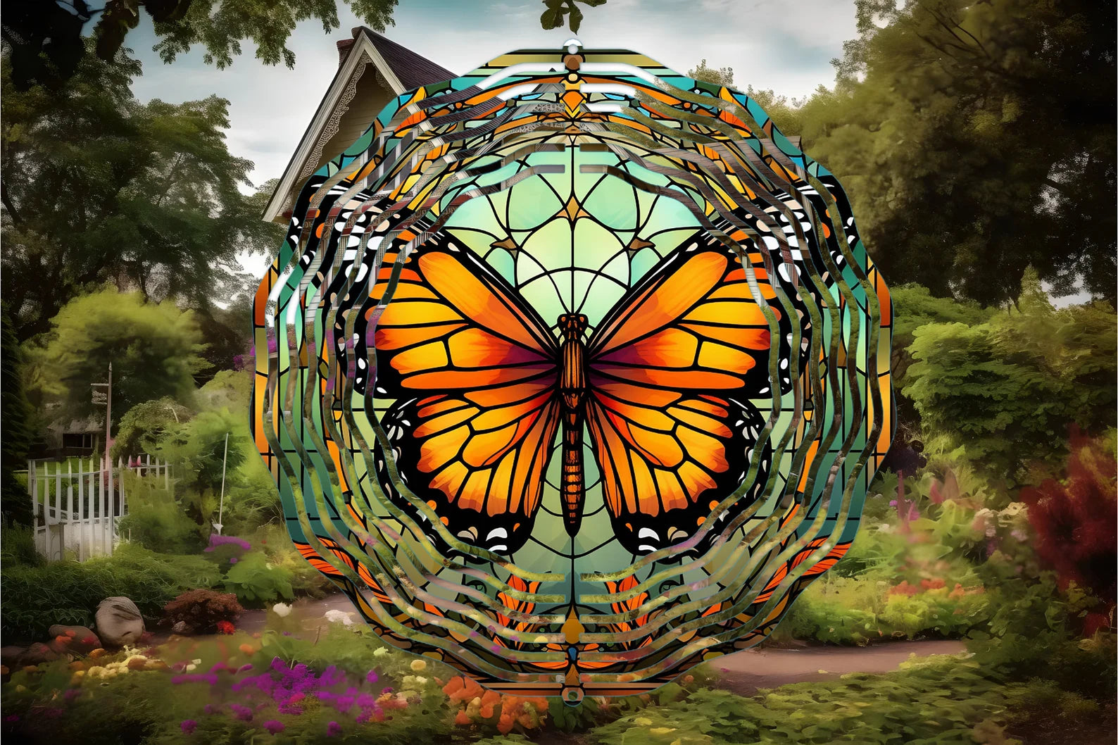 Faux Stained Glass Hummingbird Wind Spinner-10 Inch Double Sided Metal Wind Spinner-Yard Art-Mothers Day Birthday Gift-Christmas Gif