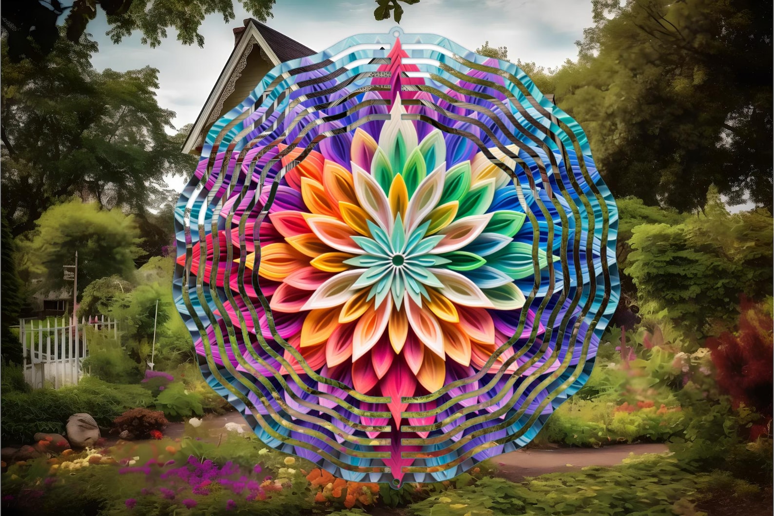 Colorful Mandala Wind Spinner-10 Inch Double Sided Metal Wind Spinner-Yard Art-Mothers Day Birthday Gift
