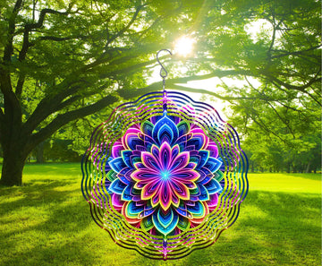 Neon Colorful Mandala Wind Spinner-10 Inch Double Sided Metal Wind Spinner-Yard Art-Christmas Gift- Birthday Gift