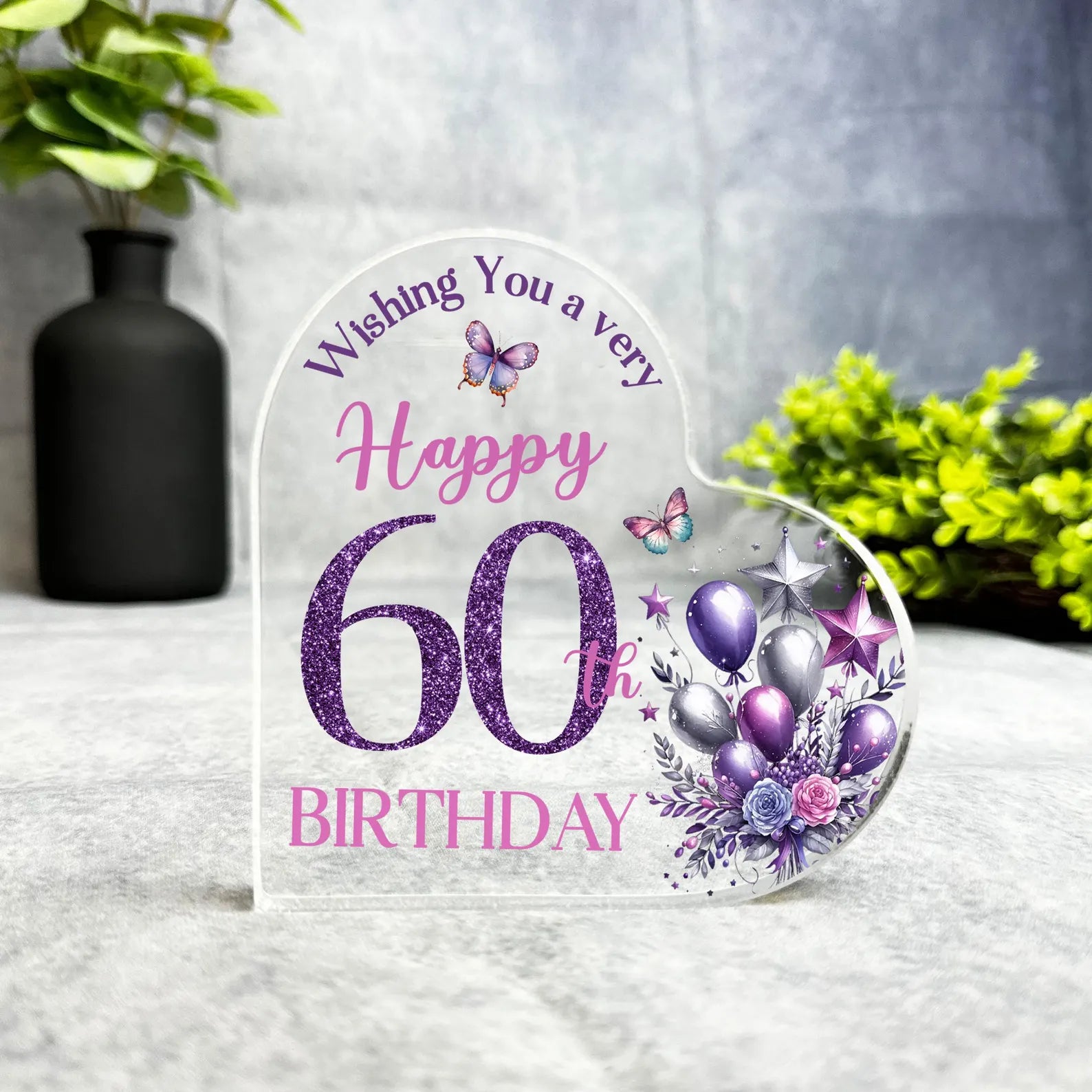 Personalized Birthday – 60th Gift For Birthday Purple Balloons Floral - Birthday Gift Ideas