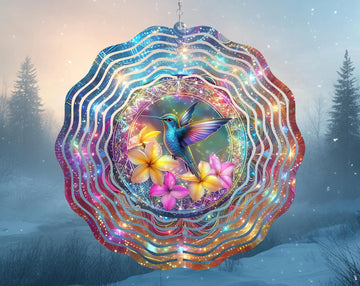 3D Hummingbird Wind Spinner - Mandala Bird Windspin, Shimmering Glitter Outdoor Decor, Holographic Garden Windspinner Gift