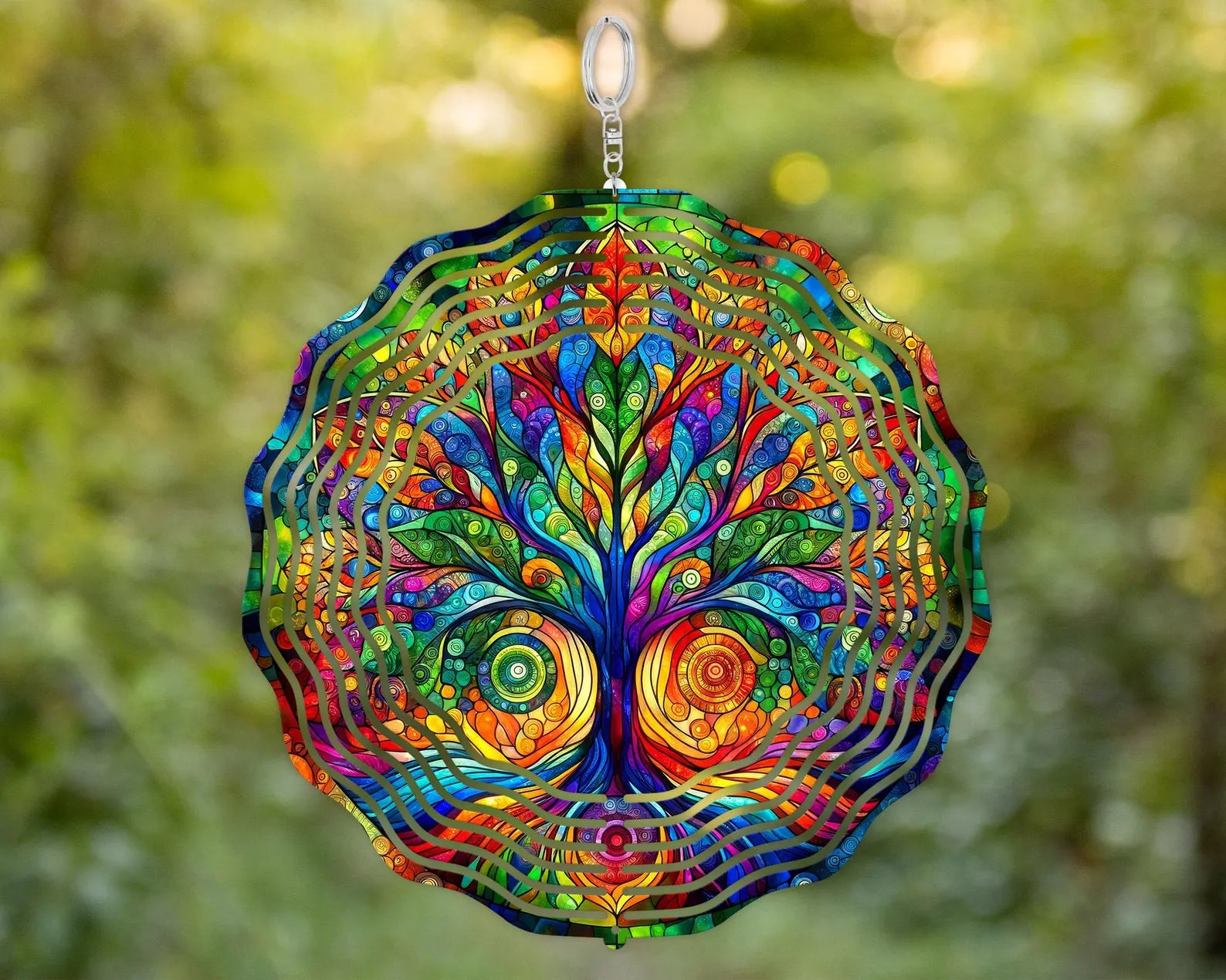 Whimsical Tree of Life Hanging Wind Sculpture, Vibrant 3D Rainbow Spinner, Unique Gift for Sisters, Nature-Inspired Housewarming Gift