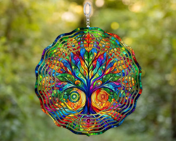 Whimsical Tree of Life Hanging Wind Sculpture, Vibrant 3D Rainbow Spinner, Unique Gift for Sisters, Nature-Inspired Housewarming Gift