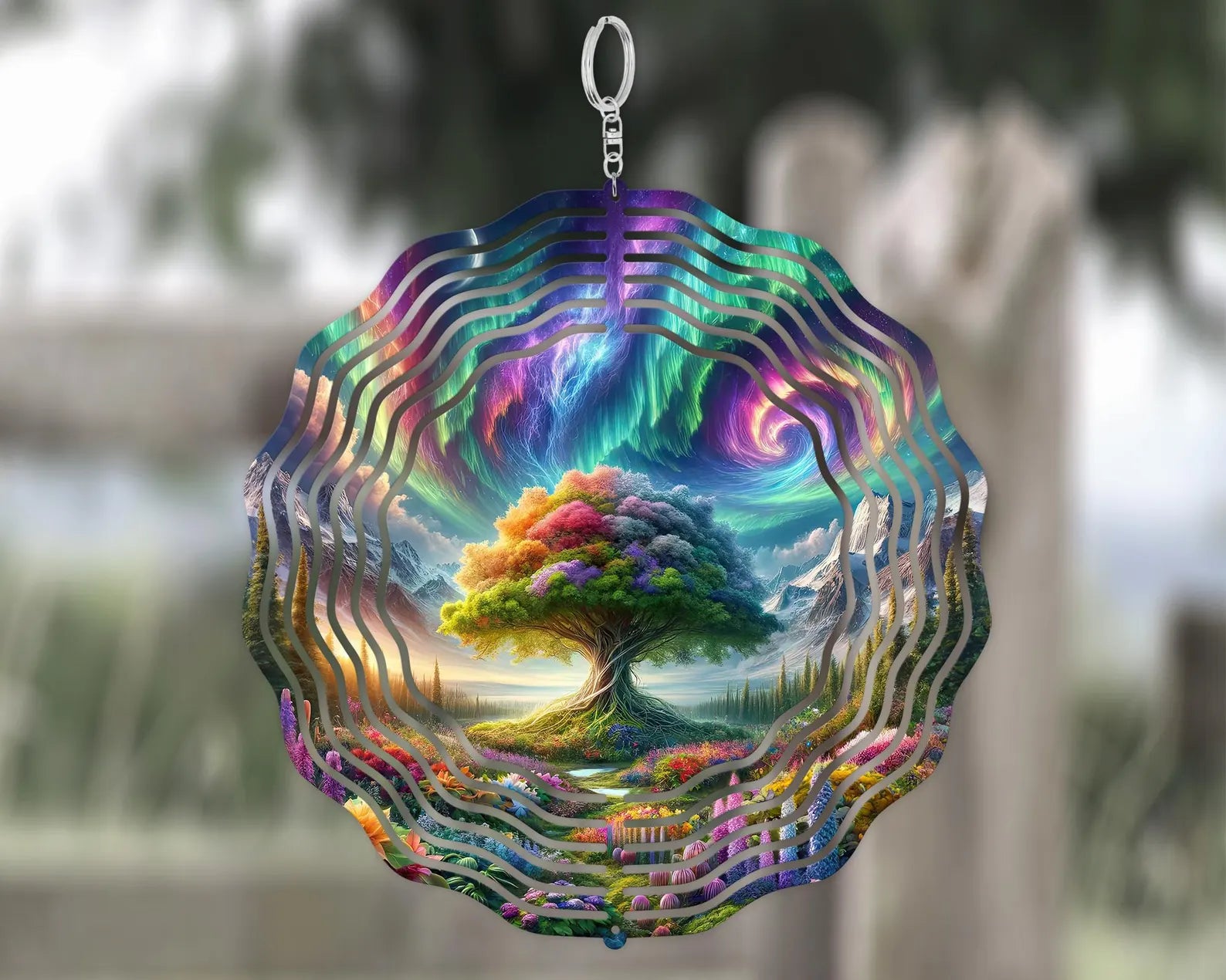 Tree of Life Wind Spinner: 3D Northern Lights Aluminum Spinner