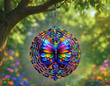 Butterfly Wind Spinner PNG, Colorful Neon Trendy Summer Pretty 3d Garden WindSpinner