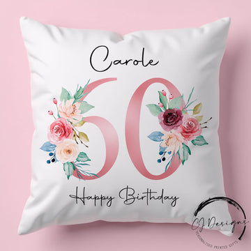 Personalized Birthday –   Happy 60th Floral Pillow - Birthday Gift Ideas