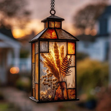Autumn Wildgrass Lantern Stained Glass - Personalized Suncatcher Ornament