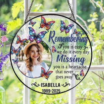Remembering You Custom Photo Stained Glass - Personalized Suncatcher Ornament