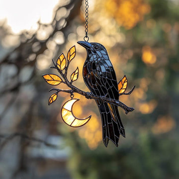 Raven Moon Real – Gothic Bird Stained Glass - Personalized Suncatcher Ornament