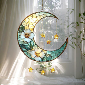 Crescent Moon Faux Stained Glass - Personalized Suncatcher Ornament