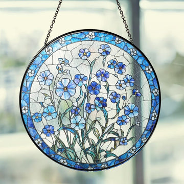 Forget Me Not, Blue Flowers Stained Glass - Personalized Suncatcher Ornament