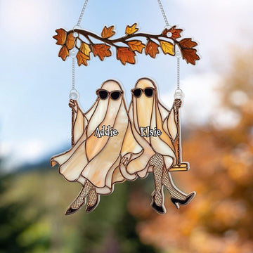 Halloween Ghosts Stained Glass - Personalized Suncatcher Ornament