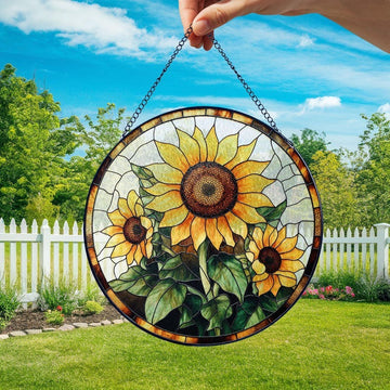 Sunflower Simple Floral Stained Glass - Personalized Suncatcher Ornament