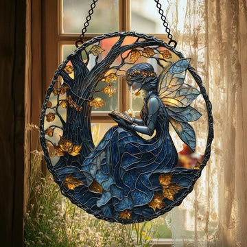 Moonlight Fairy Faux Stained Glass - Personalized Suncatcher Ornament