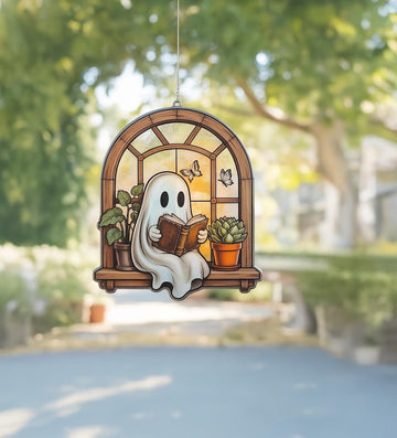 Ghost Reading Book Stained Glass - Personalized Suncatcher Ornament