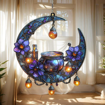 Moon And Flower Apothecary Faux Stained Glass - Personalized Suncatcher Ornament