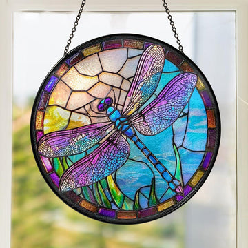 Dragonfly Stained Glass - Personalized Suncatcher Ornament