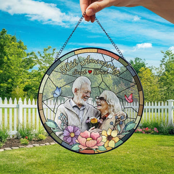 Wedding Anniversary Custom Photo Stained Glass - Personalized Suncatcher Ornament