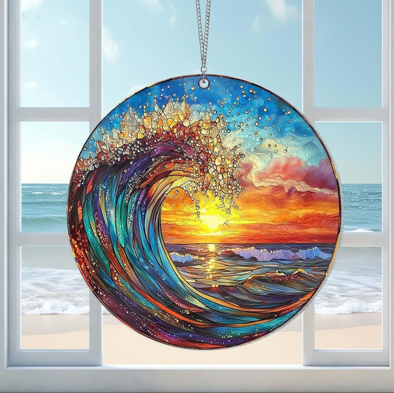 Sunrise On The Beach Vibe Stained Glass - Personalized Suncatcher Ornament