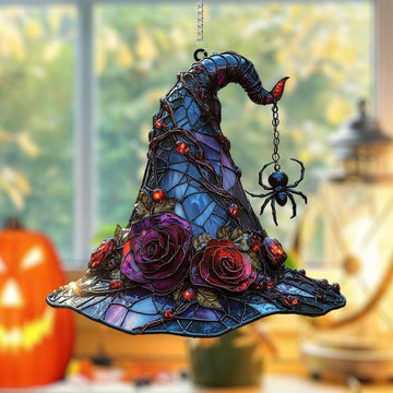 Gothic Witch Hat Stained Glass - Personalized Suncatcher Ornament
