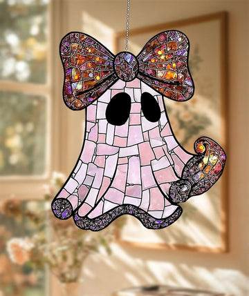Cute Ghost Pink Lover Stained Glass - Personalized Suncatcher Ornament