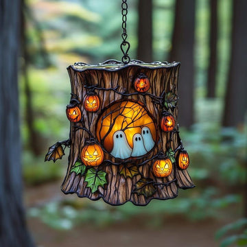 Halloween Ghost Tree Stained Glass - Personalized Suncatcher Ornament