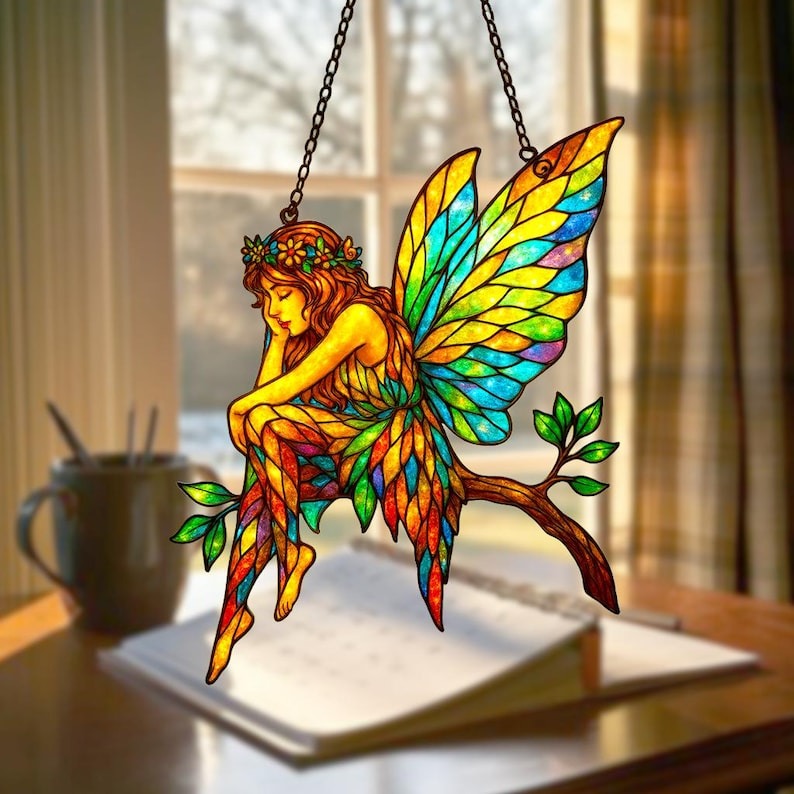 Forest Fairy Stained Glass - Personalized Suncatcher Ornament