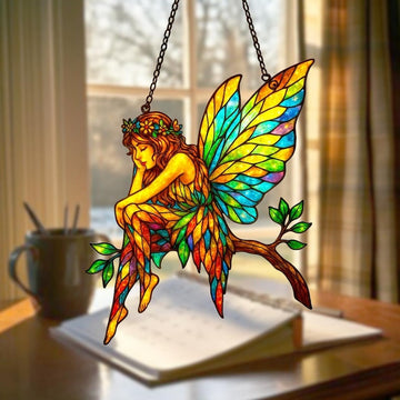 Forest Fairy Stained Glass - Personalized Suncatcher Ornament