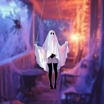 Funny Halloween Sheet Ghost Girly Stained Glass - Personalized Suncatcher Ornament