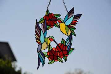 Hummingbirds And Flowers Wreath Mother’s Day Stained Glass - Personalized Suncatcher Ornament