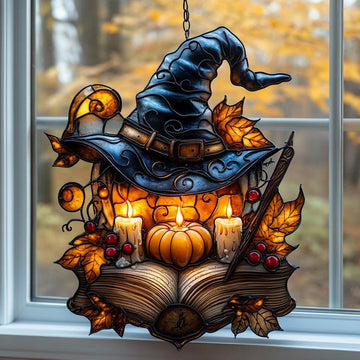 Spooky Pumpkin Stained Glass - Personalized Suncatcher Ornament