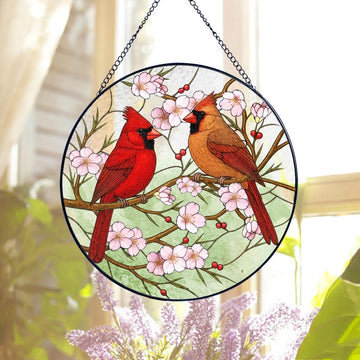 Cardinal Memorial Stained Glass - Personalized Suncatcher Ornament