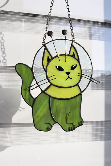 Cat Alien Stained Glass - Personalized Suncatcher Ornament