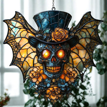 Gothic Skull Stained Glass - Personalized Suncatcher Ornament