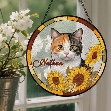 Pet Portrait Cute Custom Photo Stained Glass - Personalized Suncatcher Ornament