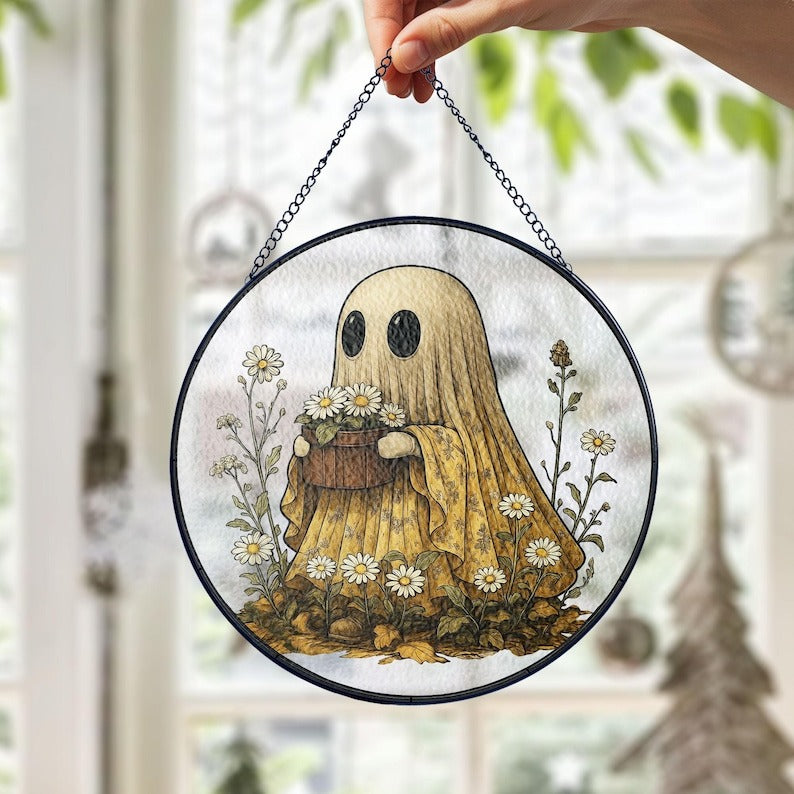 Daisy Ghost Plant Stained Glass - Personalized Suncatcher Ornament