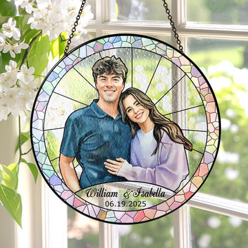Couple Gift Custom Photo Stained Glass - Personalized Suncatcher Ornament