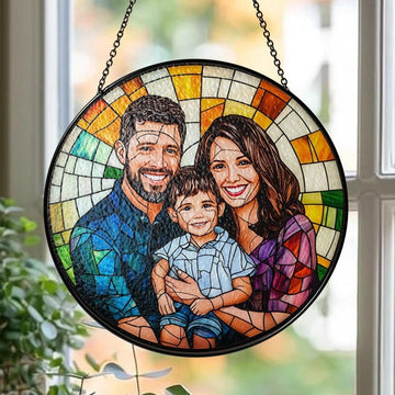 Family Portrait Custom Photo Stained Glass - Personalized Suncatcher Ornament