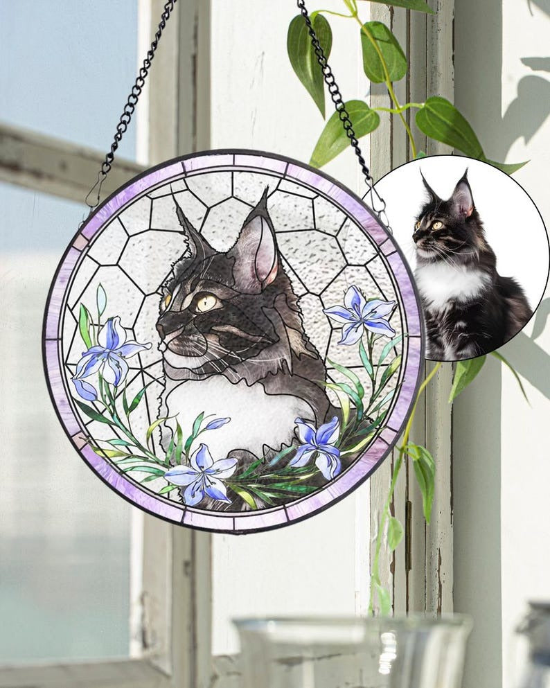 Pet Portrait Simple Custom Photo Stained Glass - Personalized Suncatcher Ornament