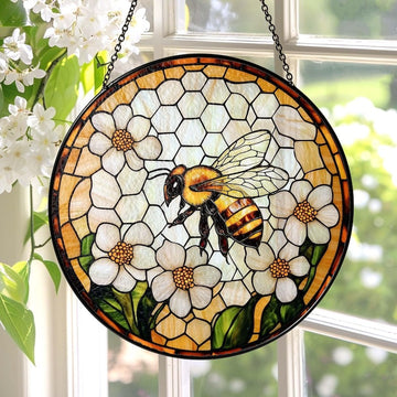 Bee Wildflowers Stained Glass - Personalized Suncatcher Ornament