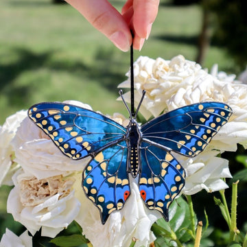 Black Swallowtail Butterfly Stained Glass - Personalized Suncatcher Ornament