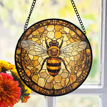 Bee Simple Stained Glass - Personalized Suncatcher Ornament