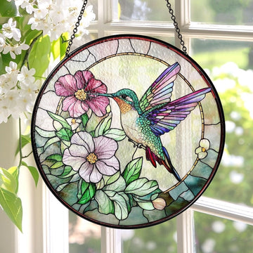 Hummingbird Floral Lover Stained Glass - Personalized Suncatcher Ornament