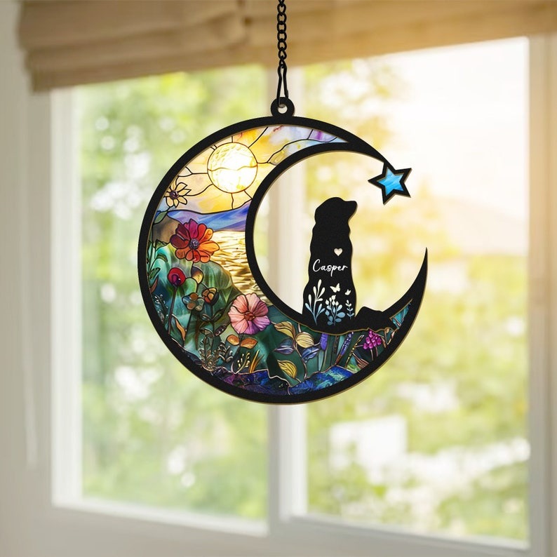 Dog Memorial With Name And Date Stained Glass - Personalized Suncatcher Ornament